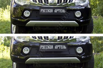 3 179 р. Зимняя заглушка решетки радиатора и переднего бампера RA  Mitsubishi L200  5 KK,KL (2015-2019) дорестайлинг (Поверхность шагрень)  с доставкой в г. Кемерово. Увеличить фотографию 1