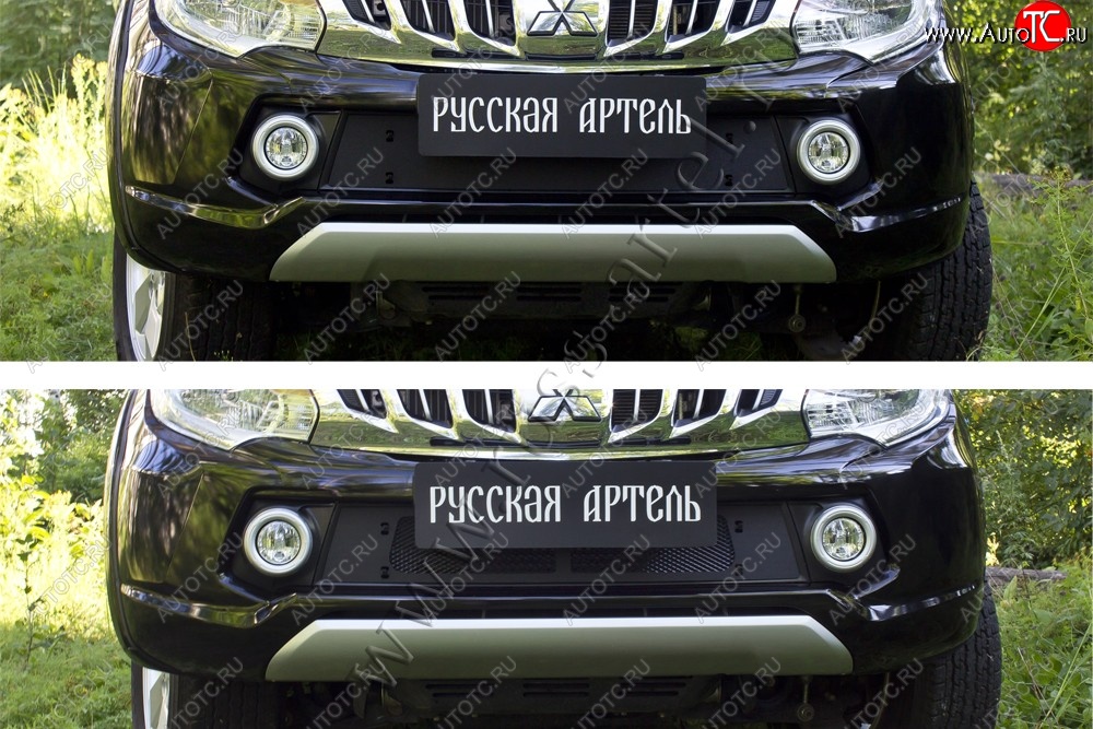 3 179 р. Зимняя заглушка решетки радиатора и переднего бампера RA  Mitsubishi L200  5 KK,KL (2015-2019) дорестайлинг (Поверхность шагрень)  с доставкой в г. Кемерово