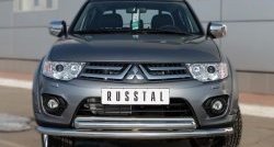 18 799 р. Защита переднего бампера (2 трубыØ63 мм, нержавейка) SLITKOFF  Mitsubishi L200  5 KK,KL (2015-2019) дорестайлинг  с доставкой в г. Кемерово. Увеличить фотографию 1