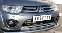 14 399 р. Защита переднего бампера (2 трубы Ø63 и 75х42 мм, нержавейка) Russtal Mitsubishi L200 5 KK,KL дорестайлинг (2015-2019)  с доставкой в г. Кемерово. Увеличить фотографию 3