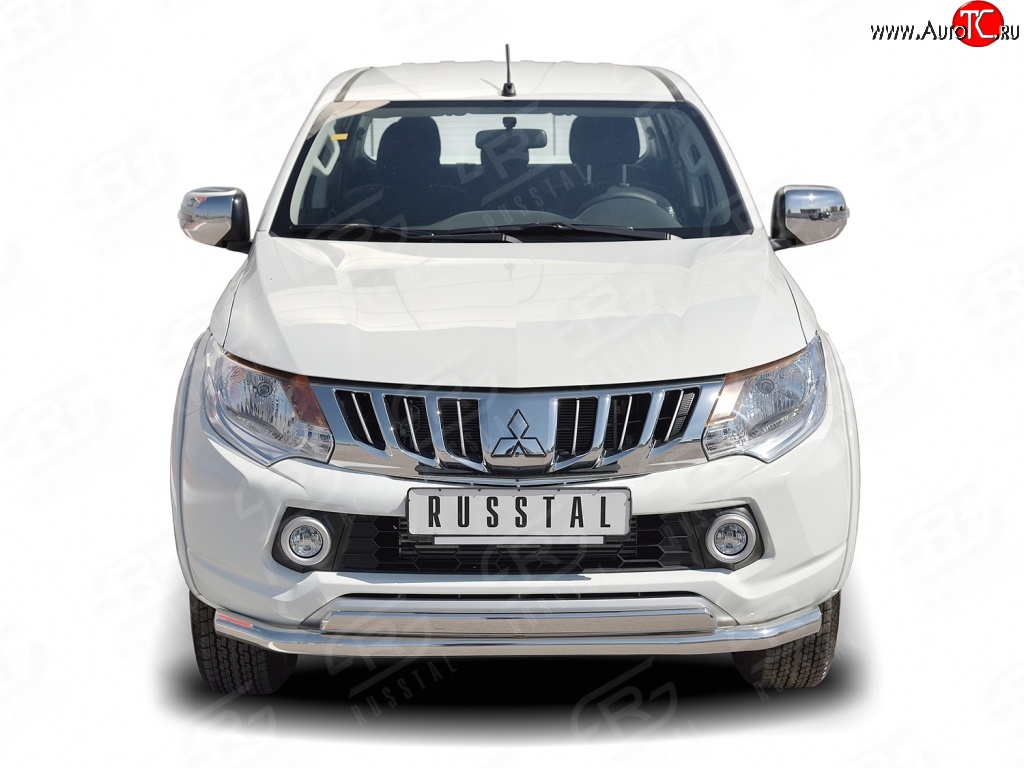 14 299 р. Защита переднего бампера (2 трубы Ø63 и 75х42 мм, нержавейка) Russtal Mitsubishi L200 5 KK,KL дорестайлинг (2015-2019)  с доставкой в г. Кемерово