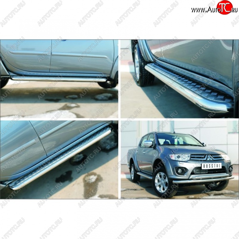 30 799 р. Порожки для ног (Ø63) SLITKOFF  Mitsubishi L200  5 KK,KL (2015-2019) дорестайлинг (лист - алюминий, профиль - сталь)  с доставкой в г. Кемерово