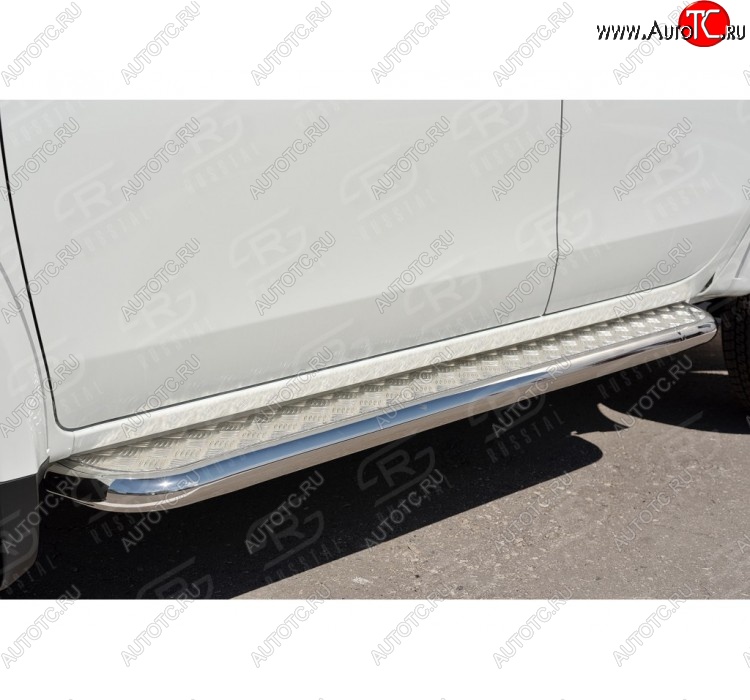 43 999 р. Порожки для ног (Ø63) SLITKOFF  Mitsubishi L200  5 KK,KL (2015-2019) дорестайлинг (лист - нержавейка, профиль - нержавейка)  с доставкой в г. Кемерово