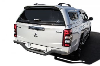 Защита заднего бампера Slitkoff (Ø 76 мм, с проступью, без бампера) Mitsubishi L200  5 KK,KL (2015-2022) дорестайлинг, рестайлинг (Сталь с полимерным покрытием. Цвет: серебристый)