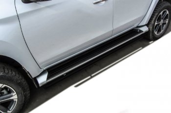 Защита порогов Slitkoff (Ø 42 мм) Mitsubishi L200  5 KK,KL (2015-2019) дорестайлинг (Сталь с полимерным покрытием. Цвет: черный)