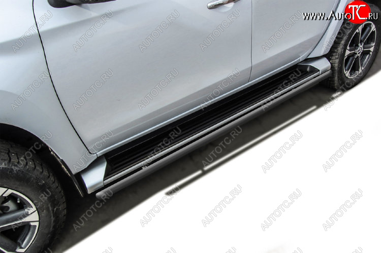 9 899 р. Защита порогов Slitkoff (Ø 42 мм)  Mitsubishi L200  5 KK,KL (2015-2019) дорестайлинг (Сталь с полимерным покрытием. Цвет: серебристый)  с доставкой в г. Кемерово