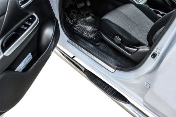 22 799 р. Защита порогов Slitkoff (Ø 76 мм, с проступями)  Mitsubishi L200  5 KK,KL (2015-2022) дорестайлинг, рестайлинг (Нержавеющая сталь)  с доставкой в г. Кемерово. Увеличить фотографию 2