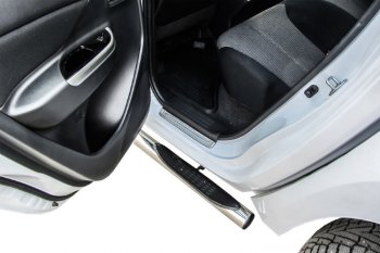 22 799 р. Защита порогов Slitkoff (Ø 76 мм, с проступями)  Mitsubishi L200  5 KK,KL (2015-2022) дорестайлинг, рестайлинг (Нержавеющая сталь)  с доставкой в г. Кемерово. Увеличить фотографию 3