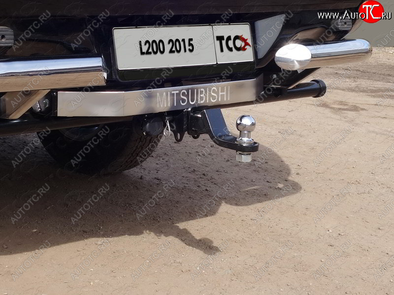 22 349 р. Фаркоп (тягово-сцепное устройство) TCC (надпись Mitsubishi, без заднего бампера)  Mitsubishi L200  5 KK,KL (2015-2022) дорестайлинг, рестайлинг (Оцинкованный, шар E - нержавейка)  с доставкой в г. Кемерово