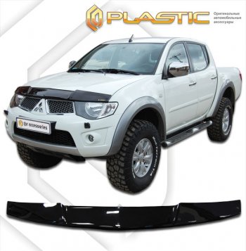 1 999 р. Дефлектор капота CA-Plastic  Mitsubishi L200  4 (2006-2014)  дорестайлинг (серия Classic черный)  с доставкой в г. Кемерово. Увеличить фотографию 2