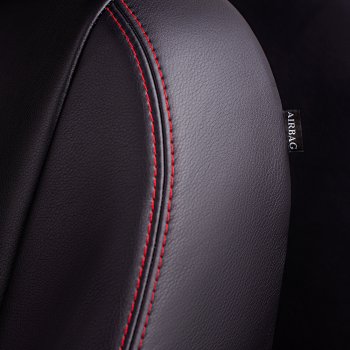 9 449 р. Чехлы для сидений Lord Autofashion Турин Ромб (экокожа, сплошная спинка, подлокотник, 2 П- и 1 Г-образных подголовника) Mitsubishi L200 4  дорестайлинг (2006-2014) (Черный, вставка черная, строчка красная)  с доставкой в г. Кемерово. Увеличить фотографию 4
