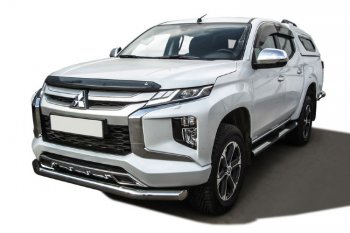 17 399 р. Защита переднего бампера Slitkoff (Ø 76 мм)  Mitsubishi L200  5 KK,KL (2018-2022) рестайлинг (Нержавеющая сталь)  с доставкой в г. Кемерово. Увеличить фотографию 1