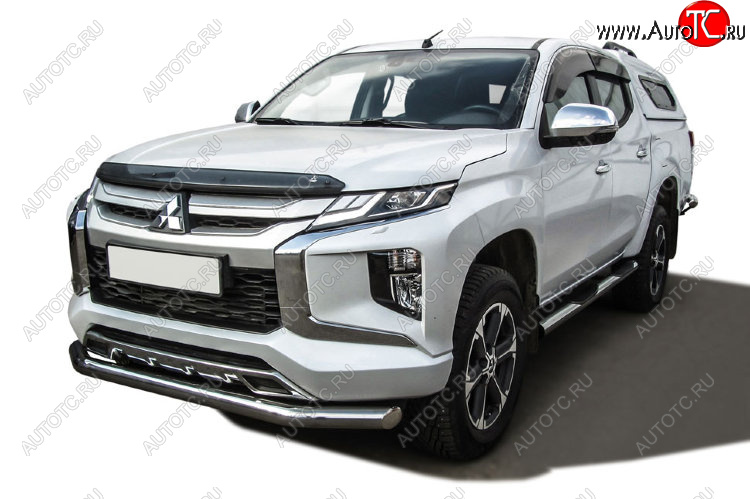 17 399 р. Защита переднего бампера Slitkoff (Ø 76 мм)  Mitsubishi L200  5 KK,KL (2018-2022) рестайлинг (Нержавеющая сталь)  с доставкой в г. Кемерово