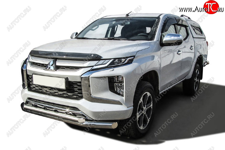 21 349 р. Защита переднего бампера Slitkoff (Ø 76+Ø 57, двойная)  Mitsubishi L200  5 KK,KL (2018-2022) рестайлинг (Нержавеющая сталь)  с доставкой в г. Кемерово