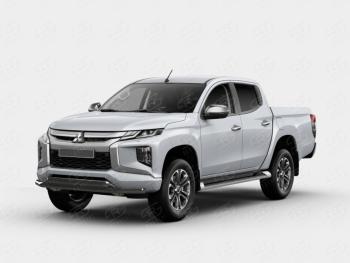 16 499 р. Защита переднего бампера (2 трубы Ø63 и 42 мм) SLITKOFF  Mitsubishi L200  5 KK,KL (2018-2022) рестайлинг (нержавейка с полимерным покрытием, черный)  с доставкой в г. Кемерово. Увеличить фотографию 1