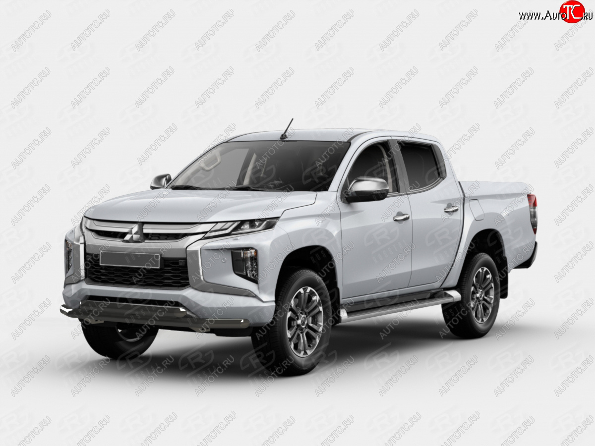 16 499 р. Защита переднего бампера (2 трубы Ø63 и 42 мм) SLITKOFF  Mitsubishi L200  5 KK,KL (2018-2022) рестайлинг (нержавейка с полимерным покрытием, черный)  с доставкой в г. Кемерово