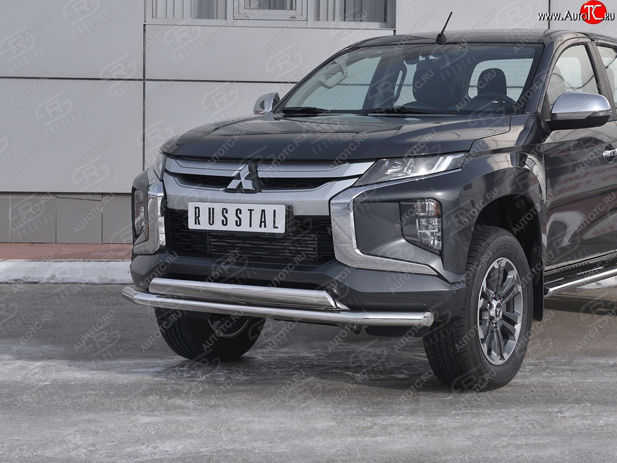 16 549 р. Защита переднего бампера (2 трубы Ø63 и 75х42 мм, нержавейка) Russtal Mitsubishi L200 5 KK,KL рестайлинг (2018-2022)  с доставкой в г. Кемерово