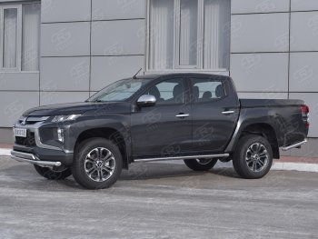 16 549 р. Защита переднего бампера (2 трубы Ø63 и 75х42 мм, нержавейка) Russtal Mitsubishi L200 5 KK,KL рестайлинг (2018-2022)  с доставкой в г. Кемерово. Увеличить фотографию 2