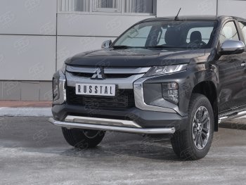 18 599 р. Защита переднего бампера (Ø 63 мм, нержавейка) SLITKOFF  Mitsubishi L200  5 KK,KL (2018-2022) рестайлинг  с доставкой в г. Кемерово. Увеличить фотографию 2