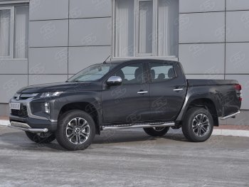 18 599 р. Защита переднего бампера (Ø 63 мм, нержавейка) SLITKOFF  Mitsubishi L200  5 KK,KL (2018-2022) рестайлинг  с доставкой в г. Кемерово. Увеличить фотографию 3