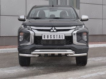 26 849 р. Защита переднего бампера (Ø63 с клыками, нержавейка) SLITKOFF  Mitsubishi L200  5 KK,KL (2018-2022) рестайлинг  с доставкой в г. Кемерово. Увеличить фотографию 1