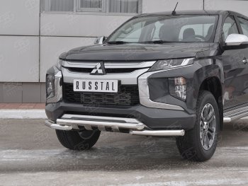 26 849 р. Защита переднего бампера (Ø63 с клыками, нержавейка) SLITKOFF  Mitsubishi L200  5 KK,KL (2018-2022) рестайлинг  с доставкой в г. Кемерово. Увеличить фотографию 2