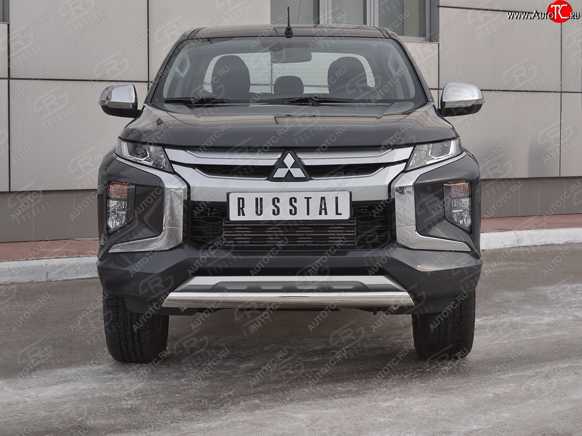 13 699 р. Защита переднего бампера (Ø75x42 мм, нержавейка) Russtal Mitsubishi L200 5 KK,KL рестайлинг (2018-2022)  с доставкой в г. Кемерово