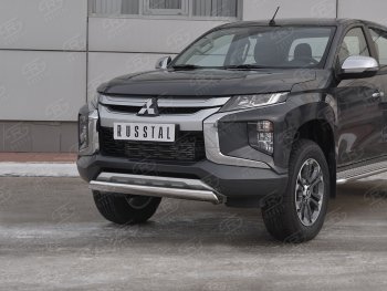 13 699 р. Защита переднего бампера (Ø75x42 мм, нержавейка) Russtal Mitsubishi L200 5 KK,KL рестайлинг (2018-2022)  с доставкой в г. Кемерово. Увеличить фотографию 2