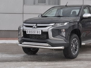 22 499 р. Защита переднего бампера (2 трубы Ø76 и 42 мм, нержавейка) SLITKOFF  Mitsubishi L200  5 KK,KL (2018-2022) рестайлинг  с доставкой в г. Кемерово. Увеличить фотографию 2