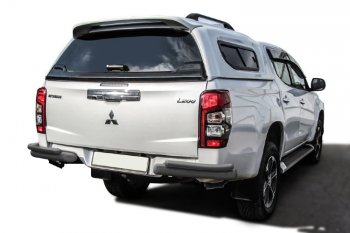 Защита заднего бампера Slitkoff (Ø 76+Ø 42, без бампера) Mitsubishi L200  5 KK,KL (2018-2022) рестайлинг (Сталь с полимерным покрытием. Цвет: серебристый)