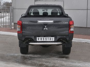 Защита заднего бампера (Ø63 мм, короткая) RUSSTAL Mitsubishi L200  5 KK,KL (2018-2022) рестайлинг (Лист алюминиевый, труба - нержавейка)