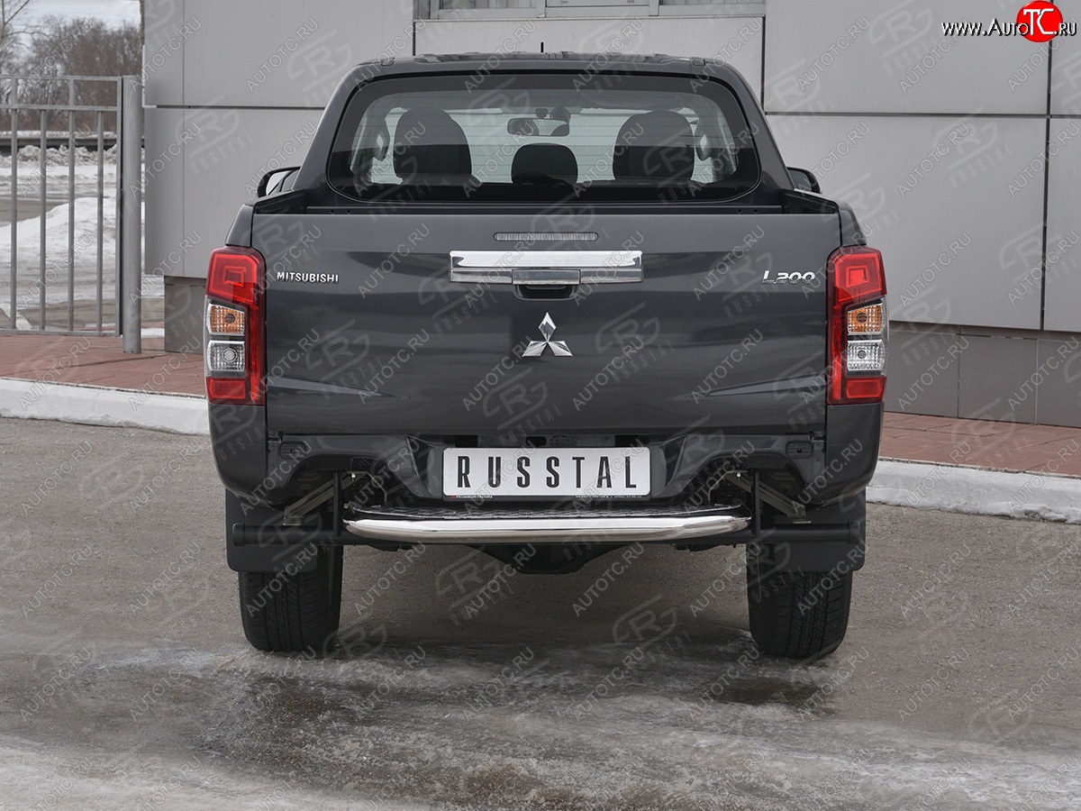 24 999 р. Защита заднего бампера (Ø63 мм, короткая) RUSSTAL  Mitsubishi L200  5 KK,KL (2018-2022) рестайлинг (Лист алюминиевый, труба - нержавейка)  с доставкой в г. Кемерово