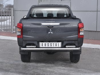 Защита заднего бампера (2 трубы Ø63 и 42 мм , нержавейка) RUSSTAL Mitsubishi L200  5 KK,KL (2018-2022) рестайлинг