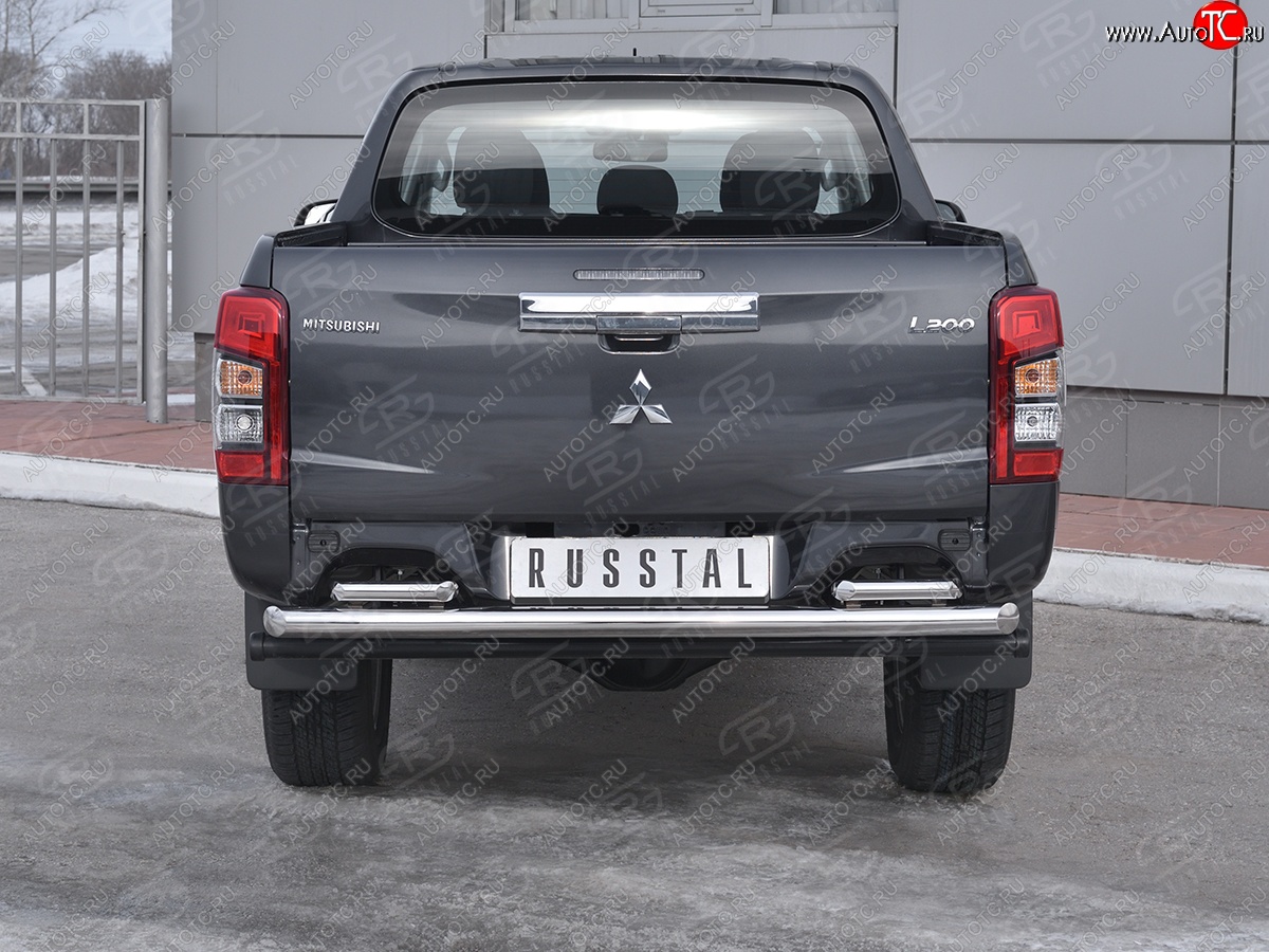 24 549 р. Защита заднего бампера (2 трубы Ø63 и 42 мм , нержавейка) RUSSTAL  Mitsubishi L200  5 KK,KL (2018-2022) рестайлинг  с доставкой в г. Кемерово