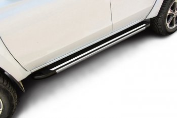 Пороги алюминиевые Slitkoff Mitsubishi L200  5 KK,KL (2018-2022) рестайлинг (Luxe Black)