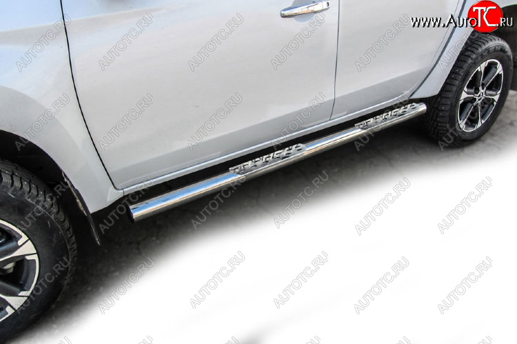 30 549 р. Защита порогов Slitkoff (Ø 76 мм, стальные ступеньки) Mitsubishi L200 5 KK,KL рестайлинг (2018-2022) (Нержавеющая сталь)  с доставкой в г. Кемерово