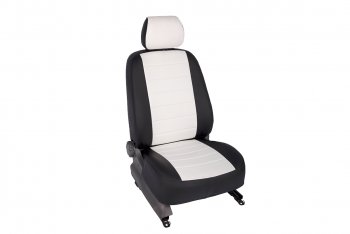 Чехлы для сидений (экокожа, с задним подлокотником) SeiNtex Mitsubishi Lancer  10 CY (2007-2010) седан дорестайлинг (черный/белый)