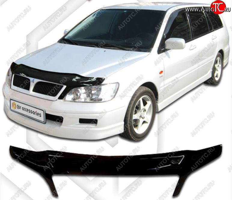 3 399 р. Дефлектор капота CA-Plastiс exclusive Mitsubishi Lancer Cedia 9 CS универсал (2000-2003) (Classic черный, Без надписи)  с доставкой в г. Кемерово