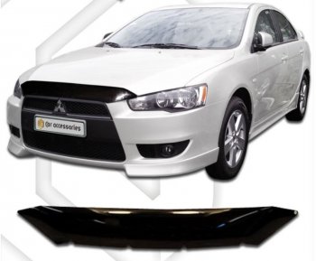 1 999 р. Дефлектор капота CA-Plastic  Mitsubishi Lancer  10 CY (2007-2010) седан дорестайлинг, хэтчбэк дорестайлинг (серия Classic черный, Без надписи)  с доставкой в г. Кемерово. Увеличить фотографию 2