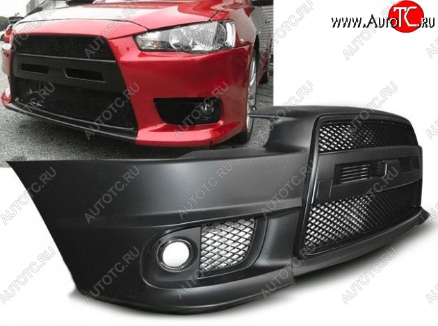 29 399 р. Передний бампер EVO-Style Mitsubishi Lancer 10 CY хэтчбэк дорестайлинг (2007-2010) (Неокрашенный)  с доставкой в г. Кемерово