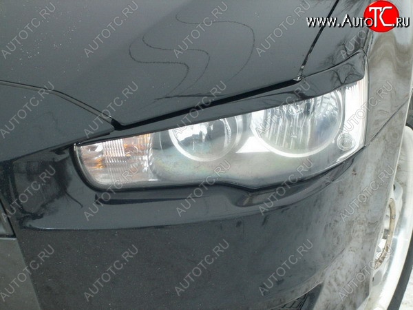 679 р. Реснички на фары Кураж  Mitsubishi Lancer  10 CY (2007-2017) седан дорестайлинг, хэтчбэк дорестайлинг, седан рестайлинг, хэтчбек 5 дв рестайлинг (Неокрашенные)  с доставкой в г. Кемерово
