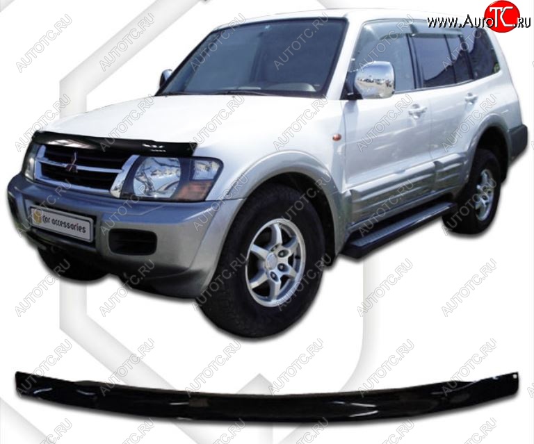 2 199 р. Дефлектор капота CA-Plastic  Mitsubishi Montero  V90 (2006-2011) 5 дв. дорестайлинг (Classic черный, Без надписи)  с доставкой в г. Кемерово