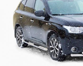 Защита порогов ТехноСфера (Техно Сфера) (нержавейка, с проступью, d76 mm) Mitsubishi Outlander  GF (2012-2016) дорестайлинг, 1-ый рестайлинг