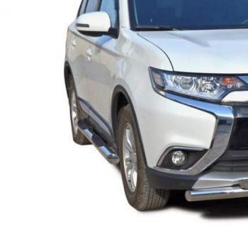 Защита порогов ТехноСфера (Техно Сфера) (нержавейка, с проступью, d76 mm) Mitsubishi Outlander  GF (2015-2018) 2-ой рестайлинг