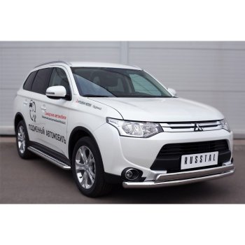 Широкая защита порогов с трубой диаметром 42 мм SLITKOFF v3 Mitsubishi Outlander  GF (2015-2018) 2-ой рестайлинг