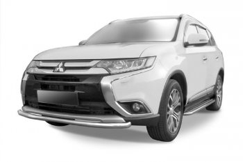 11 999 р. Защита переднего бампера Slitkoff (Ø 57 мм).  Mitsubishi Outlander  GF (2015-2018) 2-ой рестайлинг (Нержавеющая сталь)  с доставкой в г. Кемерово. Увеличить фотографию 1