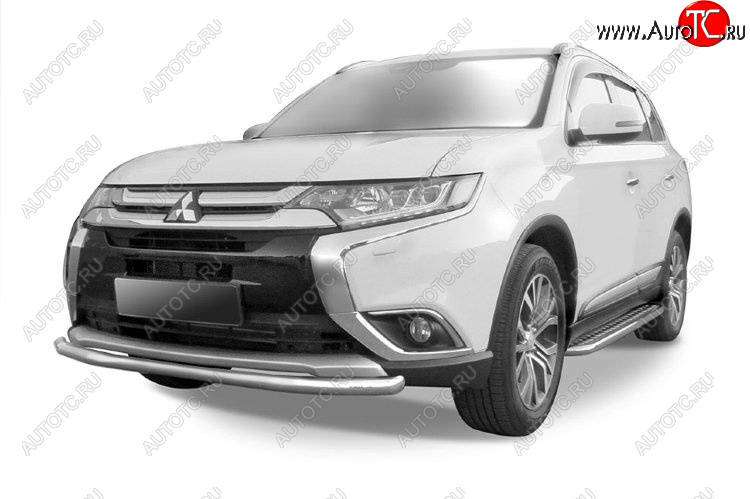 11 999 р. Защита переднего бампера Slitkoff (Ø 57 мм).  Mitsubishi Outlander  GF (2015-2018) 2-ой рестайлинг (Нержавеющая сталь)  с доставкой в г. Кемерово