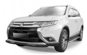 8 449 р. Защита переднего бампера Slitkoff (Ø 57 мм).  Mitsubishi Outlander  GF (2015-2018) 2-ой рестайлинг (Сталь с полимерным покрытием. Цвет: черный)  с доставкой в г. Кемерово. Увеличить фотографию 1