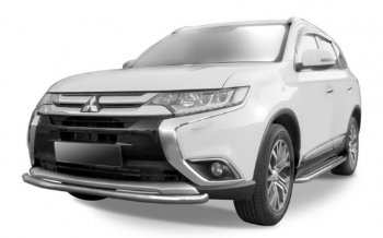 8 449 р. Защита переднего бампера Slitkoff (Ø 57 мм).  Mitsubishi Outlander  GF (2015-2018) 2-ой рестайлинг (Сталь с полимерным покрытием. Цвет: серебристый)  с доставкой в г. Кемерово. Увеличить фотографию 1