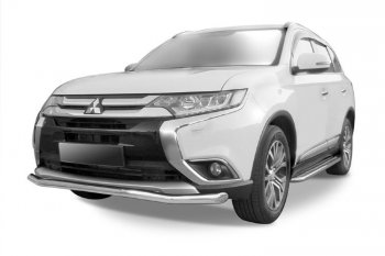 10 599 р. Защита переднего бампера Slitkoff (Ø 57 мм, волна)  Mitsubishi Outlander  GF (2015-2018) 2-ой рестайлинг (Цвет: серебристый)  с доставкой в г. Кемерово. Увеличить фотографию 1